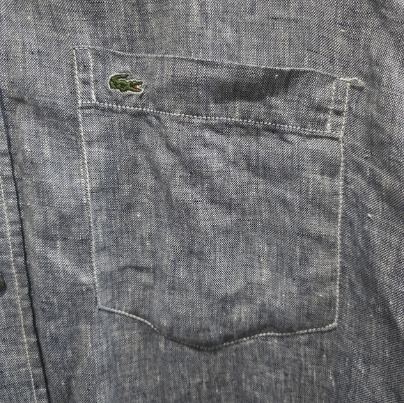 Lacoste linen long sleeved grey button up shirt regular fit, size 42 - Picture 3 of 5